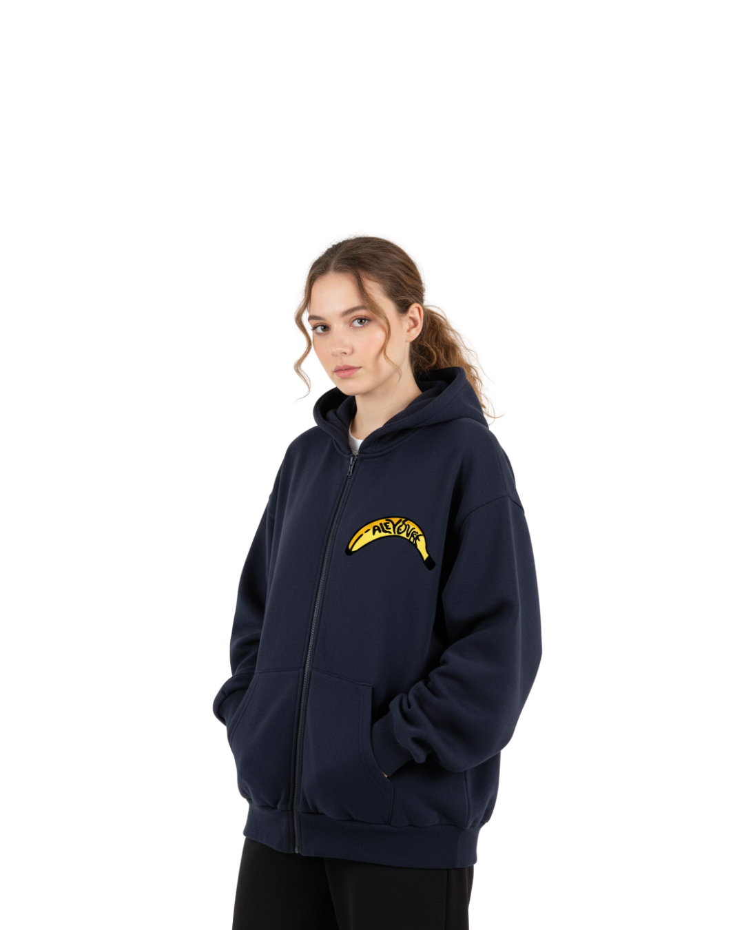 Boxy Zip Hoodie Banana Blu Navy